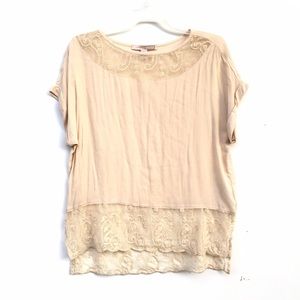 Cream Cuffed Sleeve Lace Top