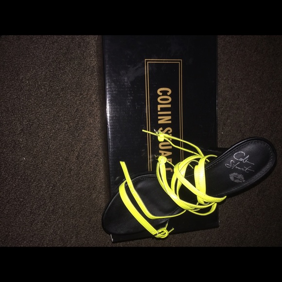 Colin Stuart neon yellow strap heels