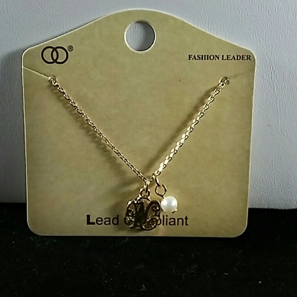 Letter W gold tone with pearl accent necklace