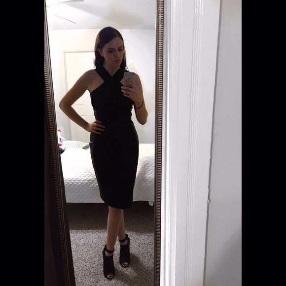 River Island black faux leather panelled dress