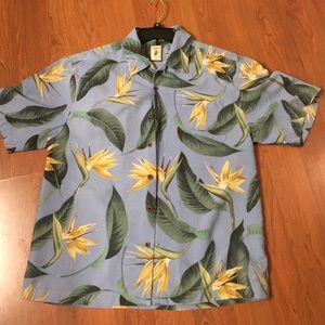 100% silk, tropical print shirt.