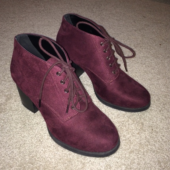 Maroon Lace-Up Heeled Booties