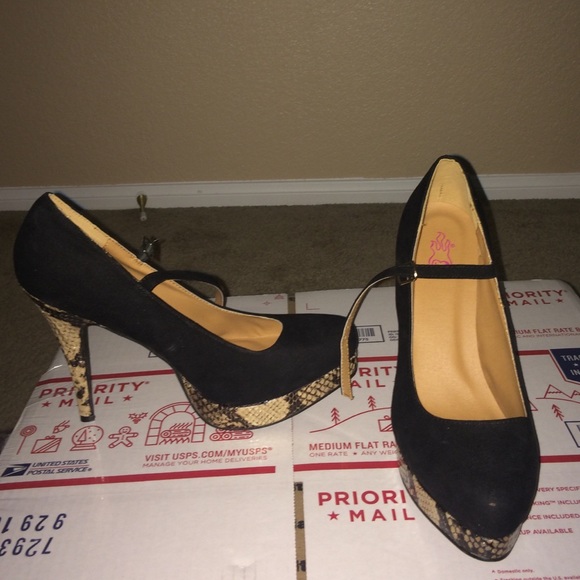 Black and snake print heels