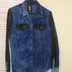 Faux leather chambray