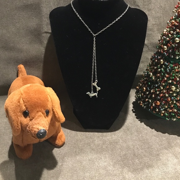 Dachshund and dog bone silver tone necklace