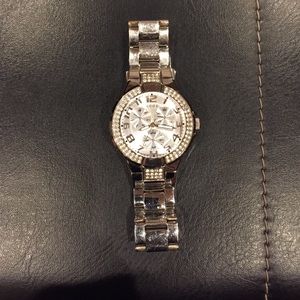Guess Silver Watch with jewel encrusted face
