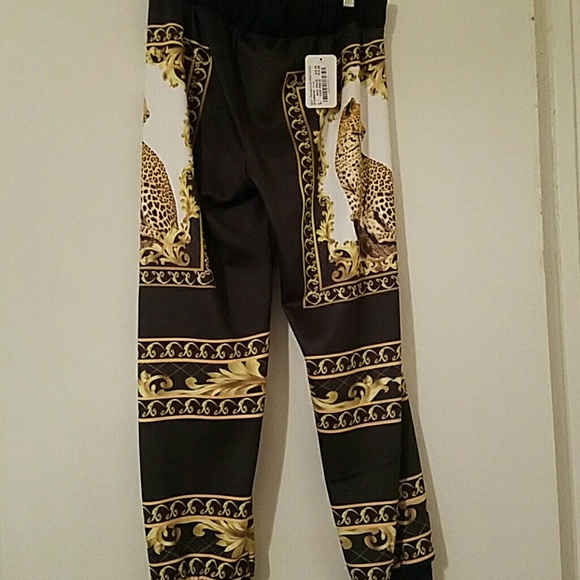 Gold black leopard print joggers