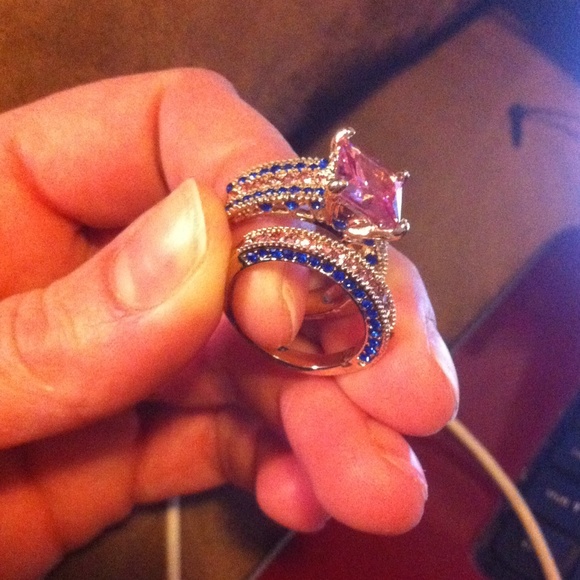 2pc set gold filled pink sapphire set sz 8