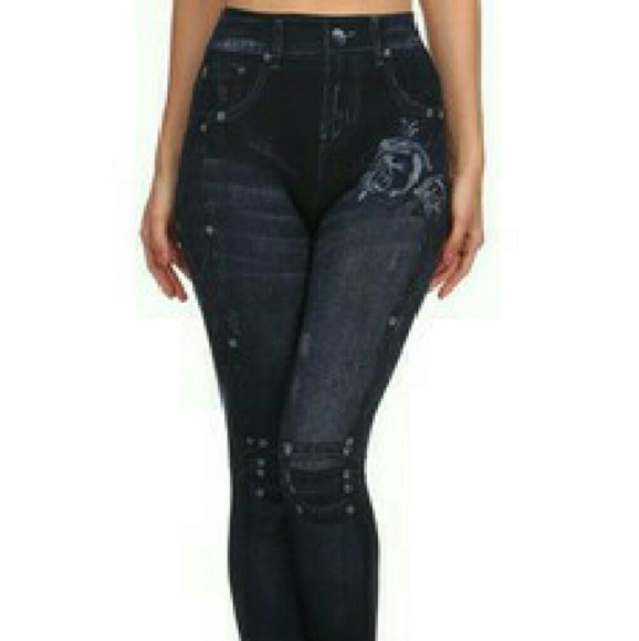 Yelete Leg Wear Fleece Jeggings Rose pattern