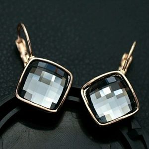 Rose gold black gray crystal drop earrings