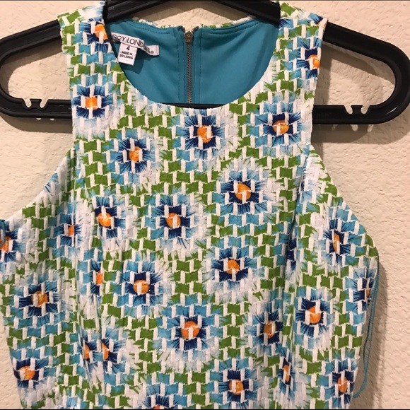 Maggy London green blue geometric print dress - Picture 2 of 2
