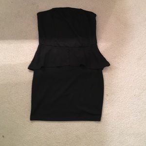 strapless black mini dress