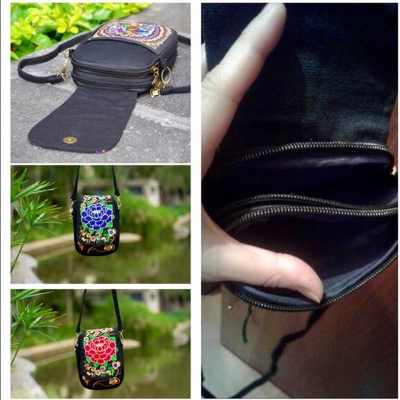 Small Blue Floral Embroidery Messenger Crossbody - Picture 3 of 4