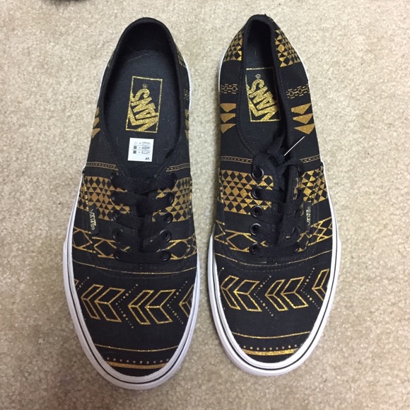 Black and gold tribal print vans