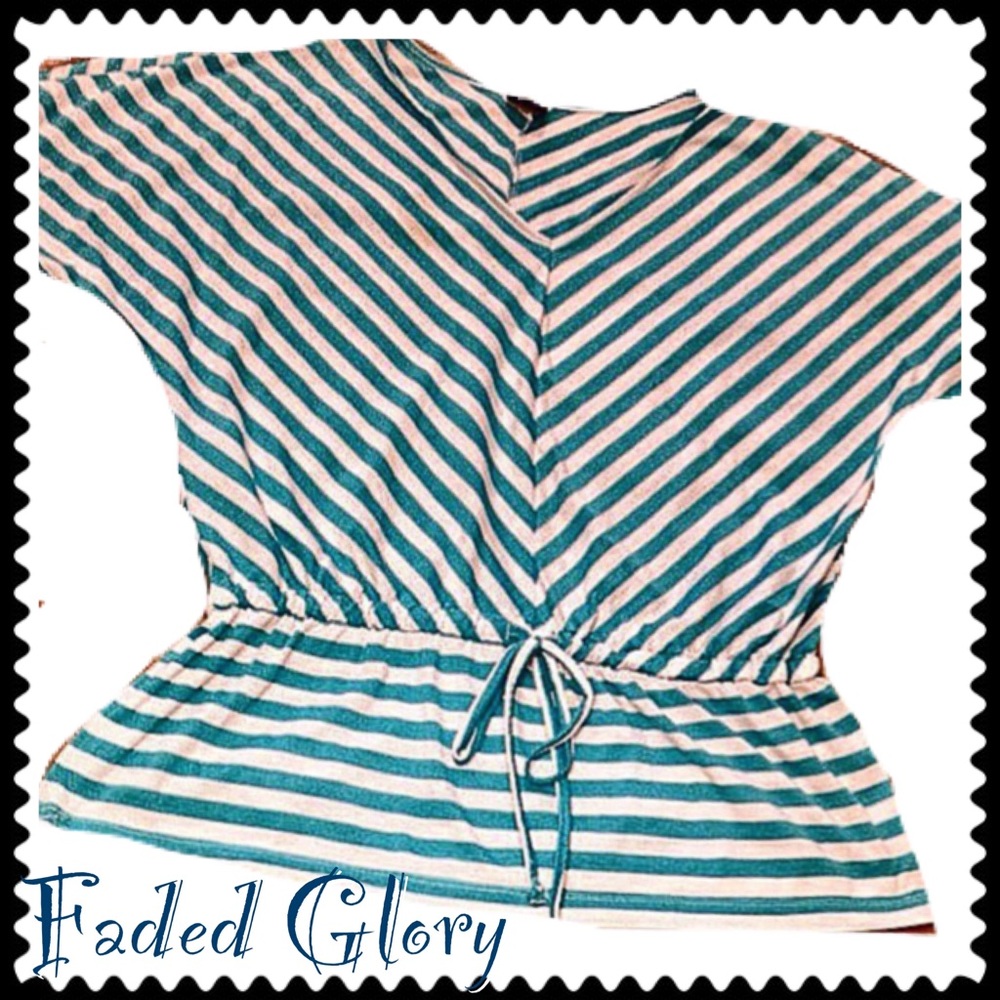 Faded Glory white and turquoise stripe top