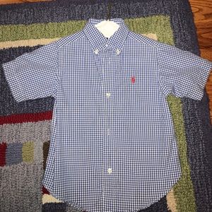 Kids short sleeve polo blue and white dress shirt