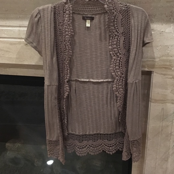 Beige lace trim cardigan