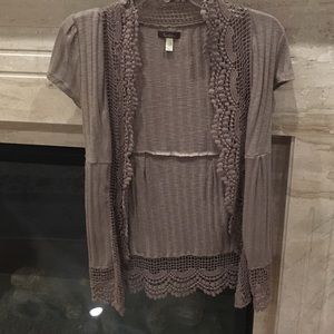 Beige lace trim cardigan