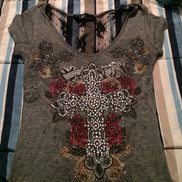Short Sleeve rhinestone & lace top