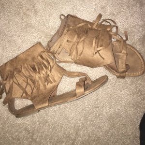 Brown fringe sandals