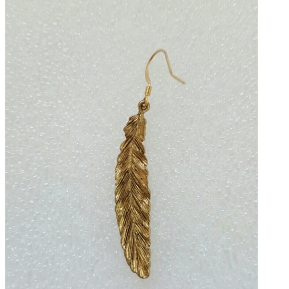 Goldtone and Rhinestone Feather Dangle Earrings - Picture 4 of 4