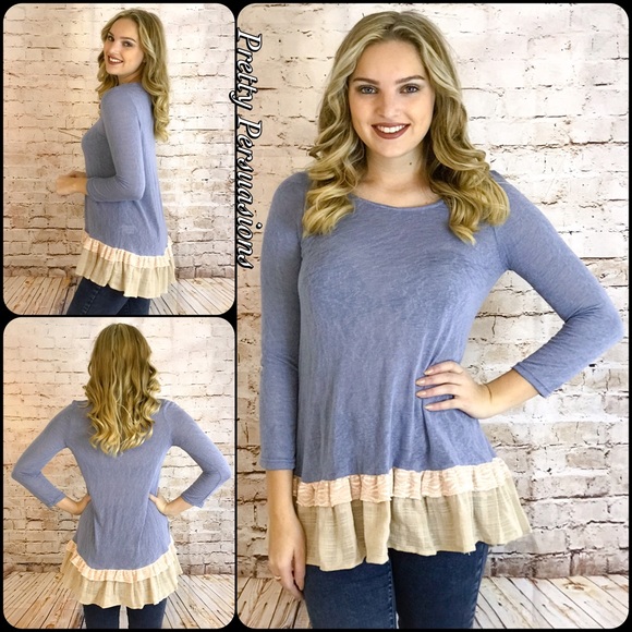 SOLD OUT Indigo Ruffle Hem Slub Knit Tunic Top - Picture 3 of 4