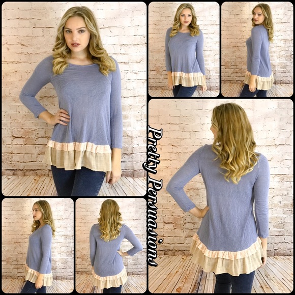 SOLD OUT Indigo Ruffle Hem Slub Knit Tunic Top - Picture 4 of 4
