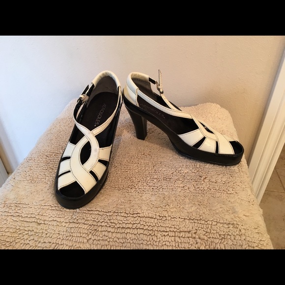 Snappy black and white heels