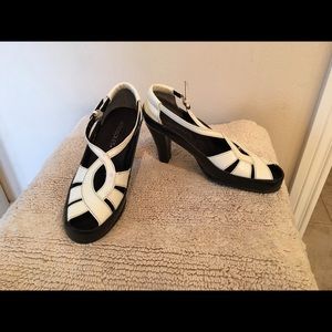 Snappy black and white heels