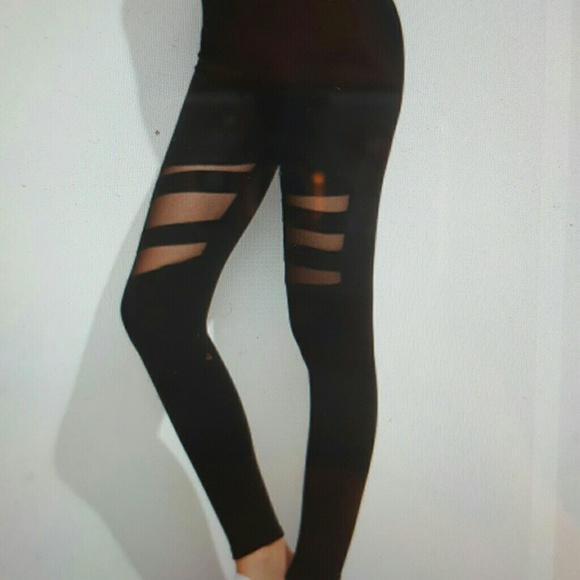 Mesh panel black leggings