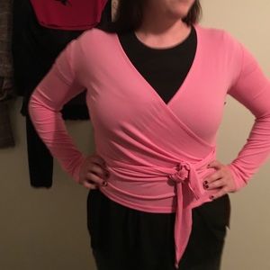Pink Catherine Curtis wrap around shirt.