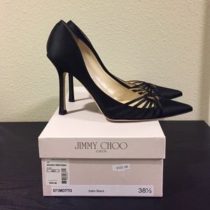 Jimmy Choo black satin pumps, size 38.5