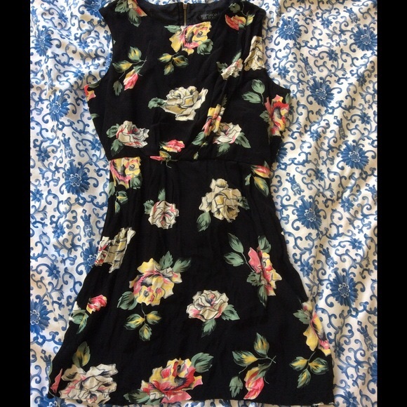 🌷 TOPSHOP Rose black floral Dress Alexa Chung 8