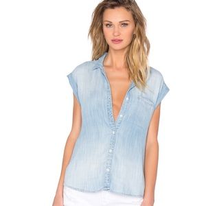 Cap sleeve chambray top
