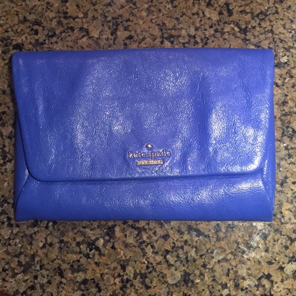 Modern authentic Kate Spade blue leather clutch