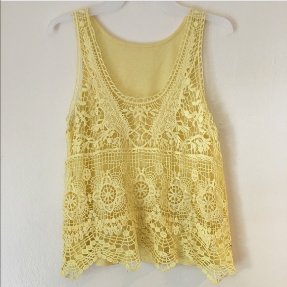 Yellow tank top with crochet front - Picture 1 of 2