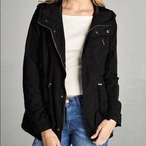 Plus Size Poly Peach Skin Hooded Utility Jacket