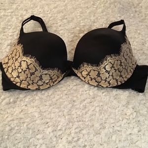 Victoria's Secret 36C Black padded bra W gold lace