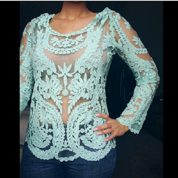 Boutique  Tops - Sheer Lace Crochet Blouse