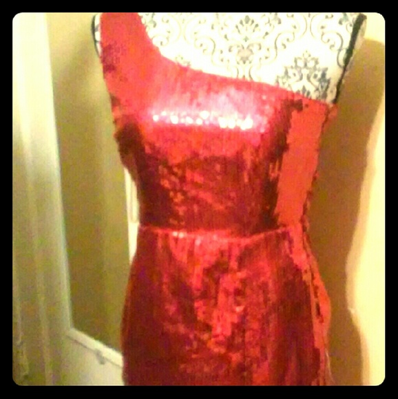 Red sequined cocktail dress