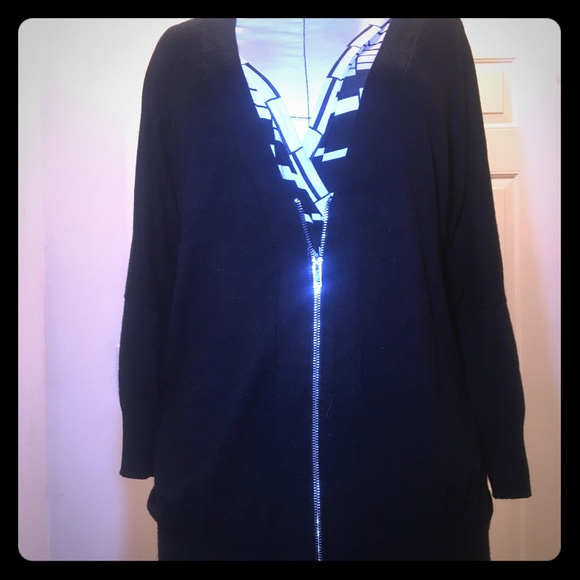 Black zip up dressy cardigan with sheer back