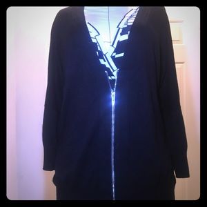 Black zip up dressy cardigan with sheer back