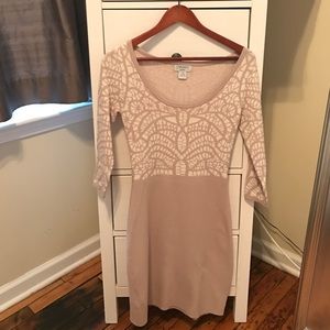 Beige and white Carmen long sleeve Dress