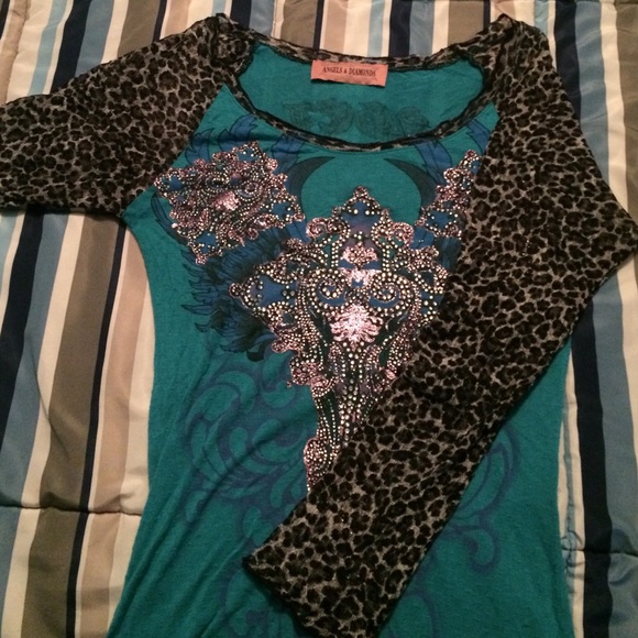 Blue & Leopard Print Angels & Diamonds shirt