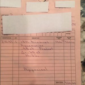 Receipt aquamarine pendant necklace.