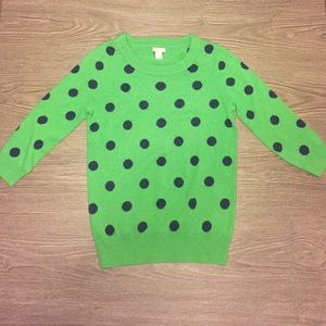 J. Crew Green and Navy Polka Dot Sweater