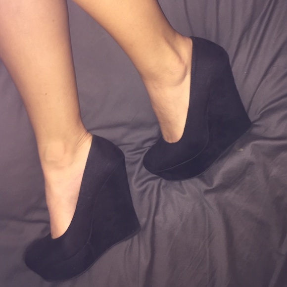 Black suede wedges