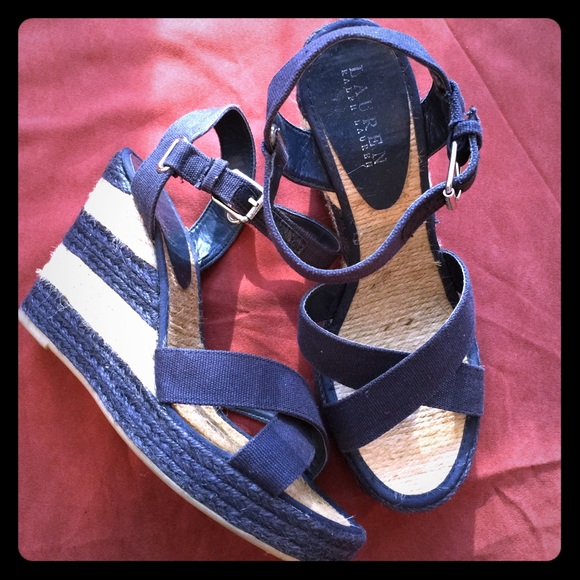 RALPH LAUREN Canvas Navy Blue Wedges