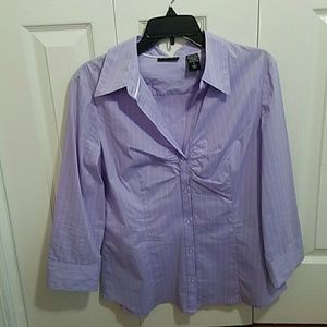 Sz Large lavender and white pin stripe blouse
