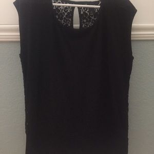 Black loose fit top with lace detail in the back